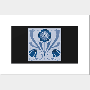 Art Nouveau floral pattern on light blue Posters and Art